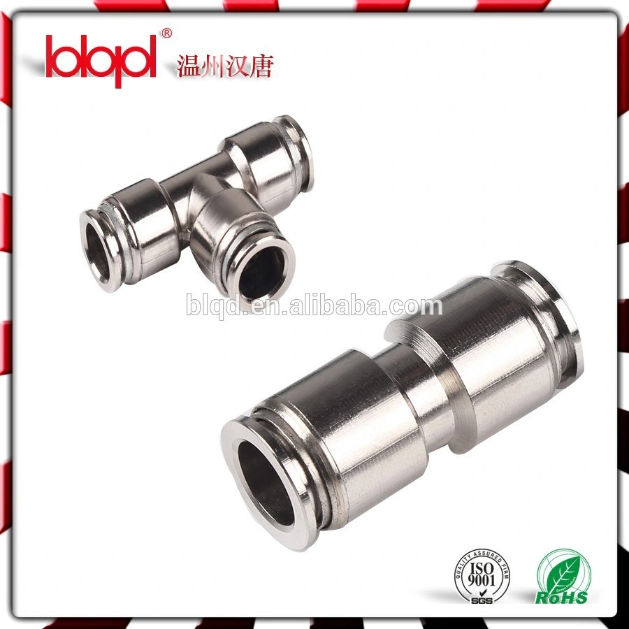 Plastic Air Hose High Pressure Fitting, T-Pneumatic Fitting, Blue Sleeve Plastic Fitting (PUC)