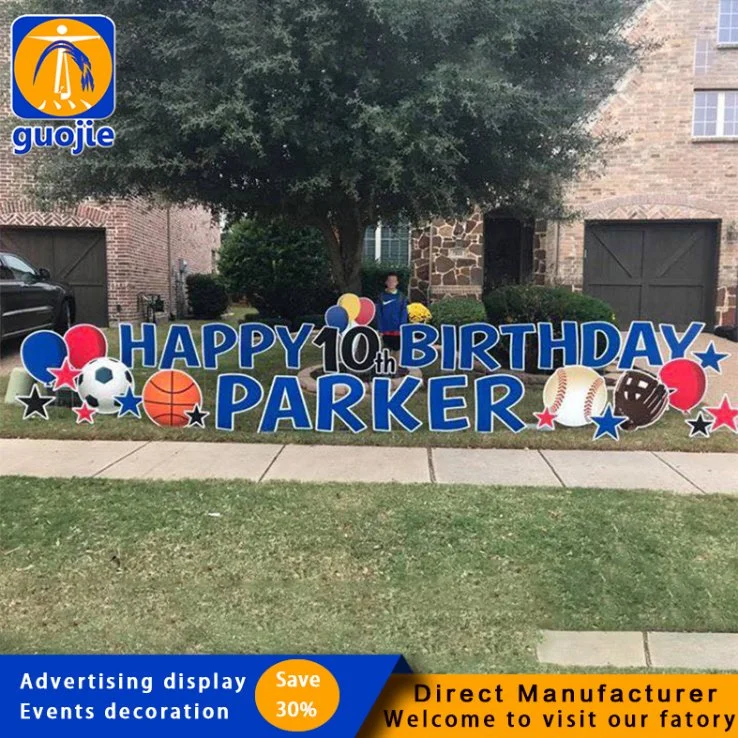 Outdoor Use Lawn Coroplast Boy Happy Birthday Custom Letter Yard Sign Corrugated Plastic Band H Pile