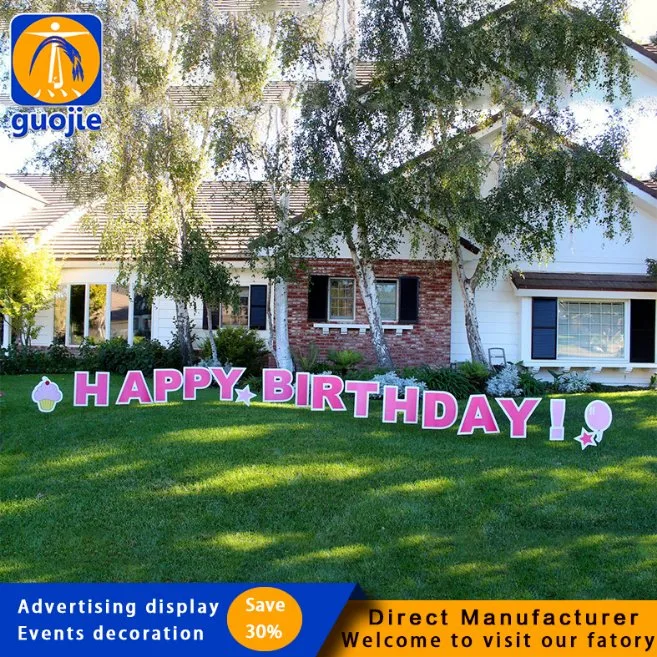 Outdoor Use Lawn Coroplast Boy Happy Birthday Custom Letter Yard Sign Corrugated Plastic Band H Pile