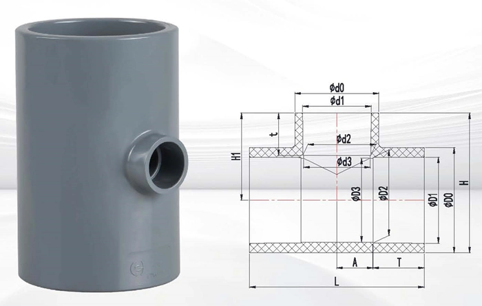 High Quality Plastic Pipe Fittings UPVC Reducing Tee Pipe and Fittings High Pressure UPVC Pipe Fittings for Industrial System DIN Standard & ASTM Sch80 Standard