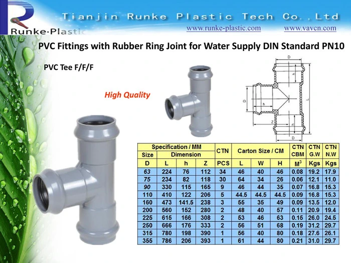 High Quality Plastic Pipe Fittings PVC Pipe and Fittings UPVC Pressure Pipe Fittings for Water Supply with Solvent Cenment Joint DIN Standard 1.0MPa