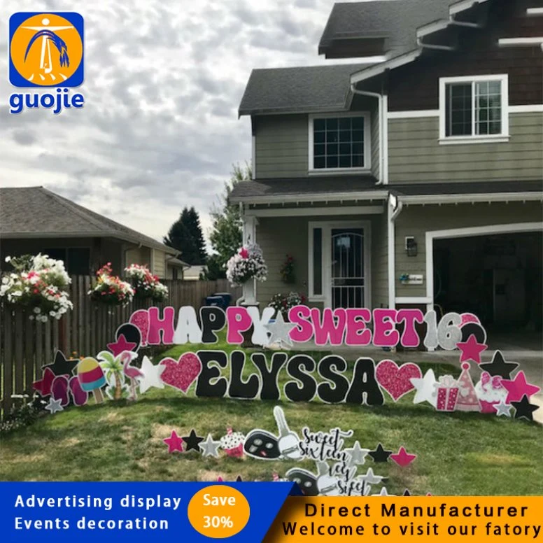Outdoor Use Lawn Coroplast Boy Happy Birthday Custom Letter Yard Sign Corrugated Plastic Band H Pile