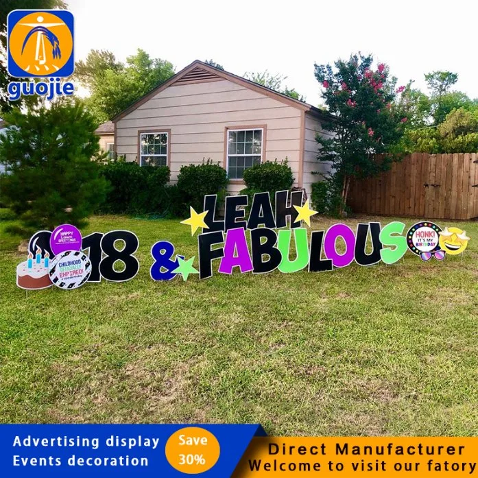 Outdoor Lawn Coroplast Boy Sweet 16th Birthday Letter Yard Logo Corrugated Plastic Band H Pile