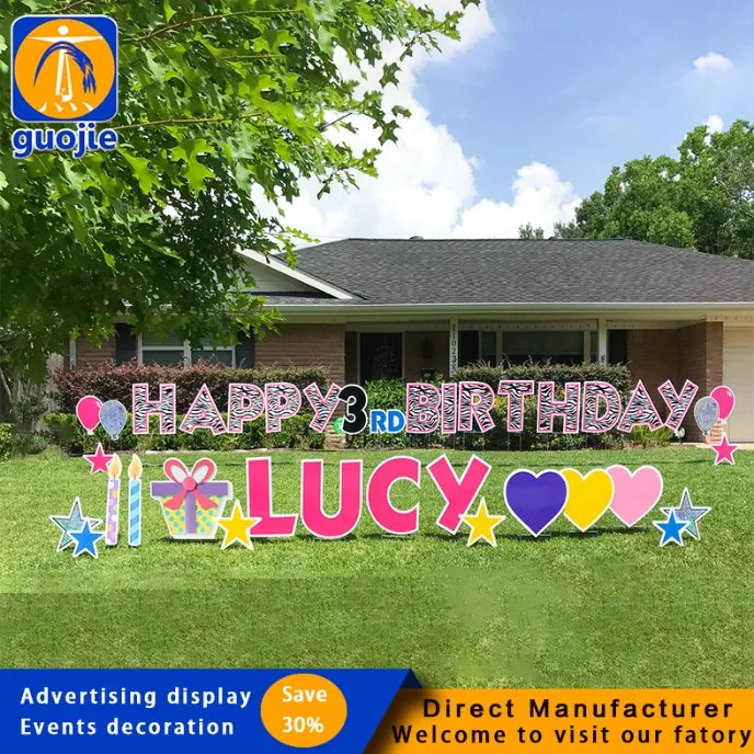 Outdoor Use Lawn Coroplast Boy Happy Birthday Custom Letter Yard Sign Corrugated Plastic Band H Pile