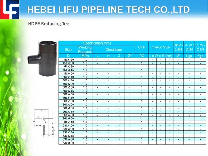 High Quality DIN Standard Plastic Pipe Fittings HDPE80 Pipe Fittings Reducing Tee HDPE80 Butt Fusion Pipe Fittings for Water Supply SDR13.6 & SDR17